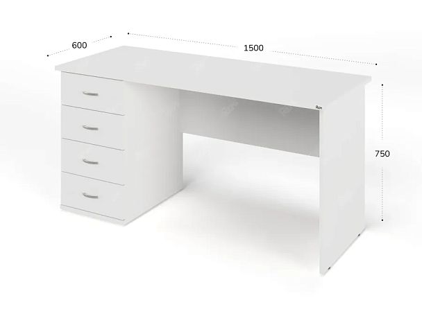 ЛАЙТ / LIGHT RLG007-15x6L Однотумбовый стол 150x60x75 Белый - Вид 3