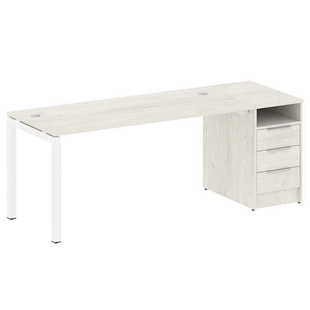 Metal System Quattro Р. ст. с тумбой на П-образном м/к 50БП.РС-СТП-1.4 Дуб наварра/Белый металл 2012*720*750 - Вид 1