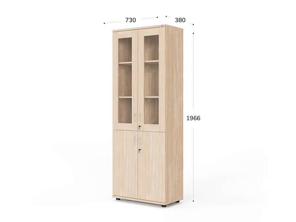 UNITY РШКСМ-02 ДУБ СОНОМА Шкаф со стеклянными дверьми Прямой 730x380x1966 - Вид 2