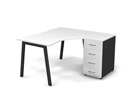 MATRIX 121S150-A Стол эгоном. с тумбой R, пров-ик вырезной (А-опоры) 1380х1380х775 Белый/Темно-серый - Фото предпросмотра