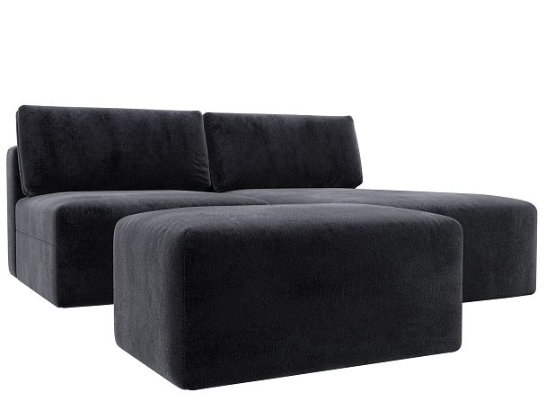 Диван угловой модульный с пуфом Лига-060 НПБ угол универсальный Велюр серый - Вид 2