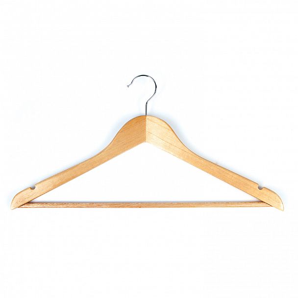 Вешалки-плечики, размер 48-50, КОМПЛЕКТ 5 шт., деревянная, перекладина, цвет сосна, ЛЮБАША Эконом, 604895 - Вид 5
