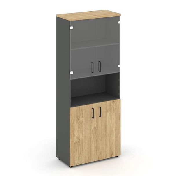 Style Project Шкаф высокий широкий SN.STS.E-105 Антрацит/Тиквуд Светлый/Прозрачный/Черный Ручки 796* - Вид 1