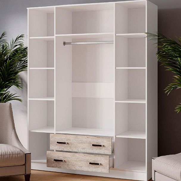 Шкаф комбинированный Лагуна-016  (1600*2100*510) белый/дуб юкон - Вид 2