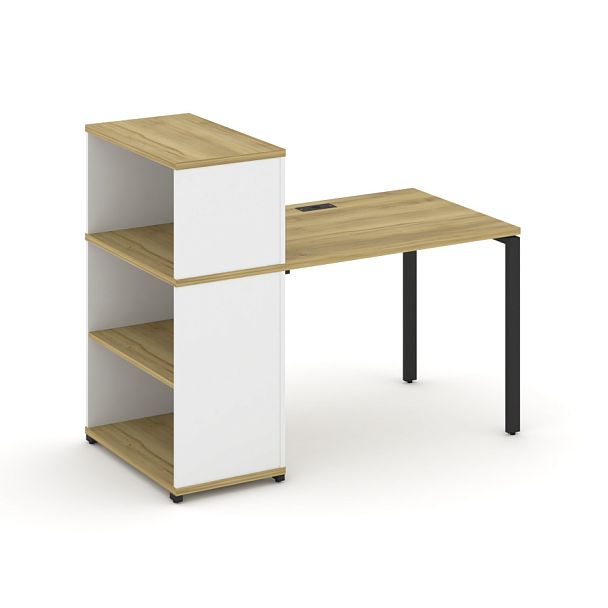 Concept Стол рабочий с опорным стеллажом с надставкой низ. CN.SP-209 Дуб Винченцо/Белый Бриллиант/Металл Черный 1400*720*1140 - Вид 1