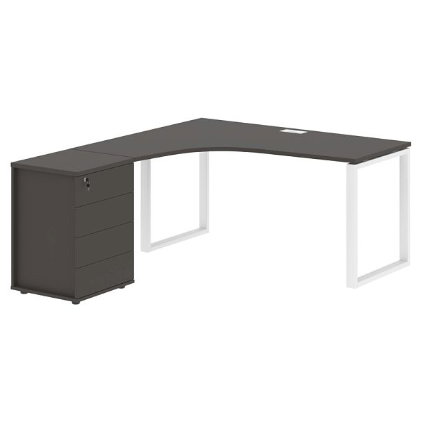 Стол эргономичный с тумбой EQCET 1518(L) Мокко/Белый 1560х1880х750 EDIS - Вид 1