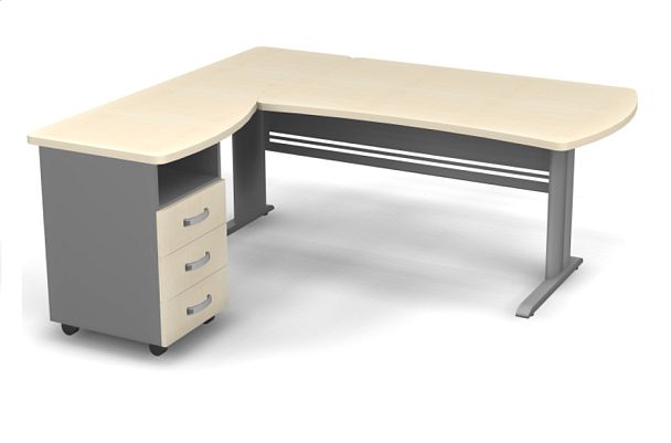 Стол угловой на металлокаркасе L,R 1400 Берлин Береза Майнау/Серый УРМ.М 140 L\R - Вид 1