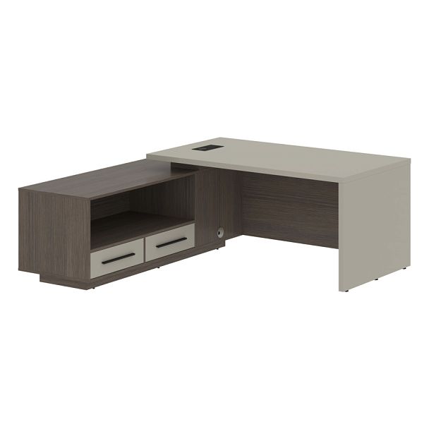 Стол руководителя с тумбой VCT 1919(L) Аметист/Черный матовый/Дуб Сильвер 1900х1900х750 VELION - Вид 1