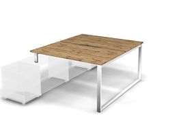 MATRIX 121В201-O Стол прямой, опора на тумбу, пров. вырез. (O-опоры) 1380х1590х775 Дуб Крафт/Белый - Фото предпросмотра