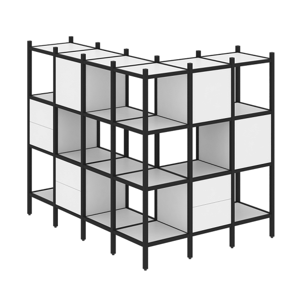 Loft Угловой внешний стеллаж наборный VR.L-52 Белый бриллиант/Чёрный металл 1694*1278*1458 - Вид 1
