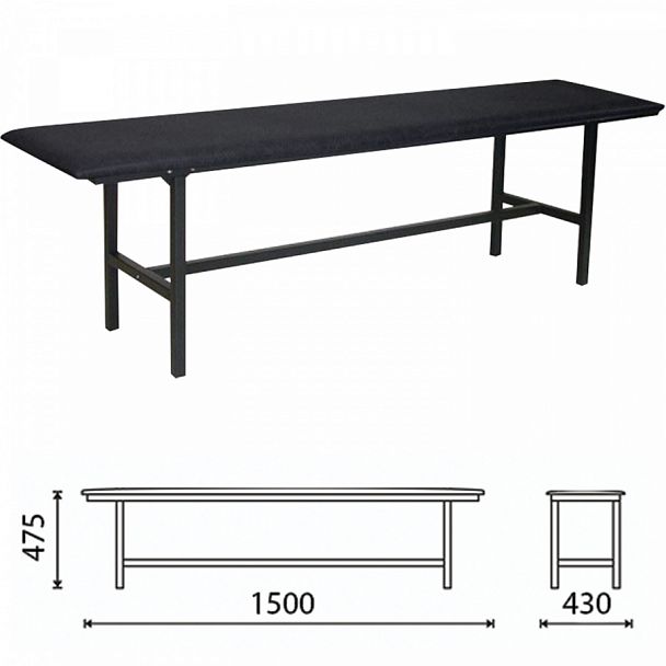 Банкетка без спинки "Берта", 1500х430х475 мм, усиленная, черный каркас, кожзам черный, разборная - Вид 1