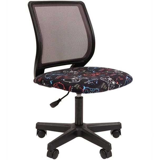 Кресло CHAIRMAN KIDS 112, пластик черный, велюр/сетка, принт GAME - Вид 1