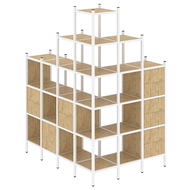 Loft Угловой внешний стеллаж наборный VR.L-56 Тиквуд светлый/Белый металл 1694*1278*2280 - Вид 1
