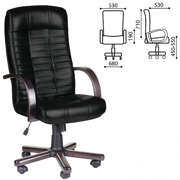 Кресло из натуральной кожи "Атлант-экстра", дерево (орех), монолитный каркас, черное - Вид 3