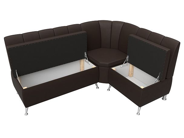 Кухонный угловой диван Кантри правый (полностью экокожа коричневая) - Вид 6