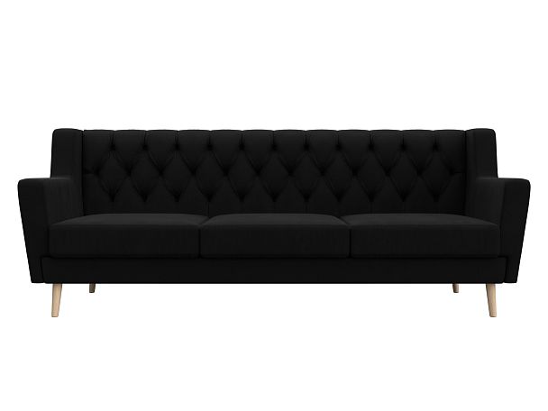 Прямой диван Брайтон 3 Люкс (полностью микровельвет черный) - Вид 2