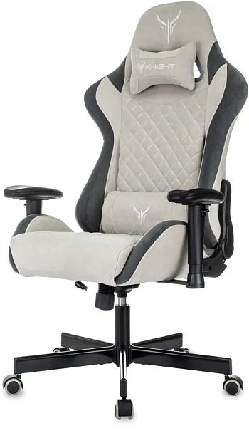 Кресло игровое Knight Regal Fabric светло-серый/серый искусственная замша крестов. металл - Вид 2