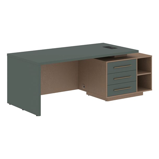Стол руководителя с тумбой VCT 2190(R) Нефрит/Бронза браш/Кобра 2100х900х750 VELION - Вид 1