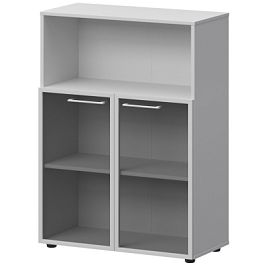 Шкаф средний с нишей со стеклом в ал. рамке СМШ38.28RS(Б) Белый 792x380x1190 Кортез - Фото предпросмотра
