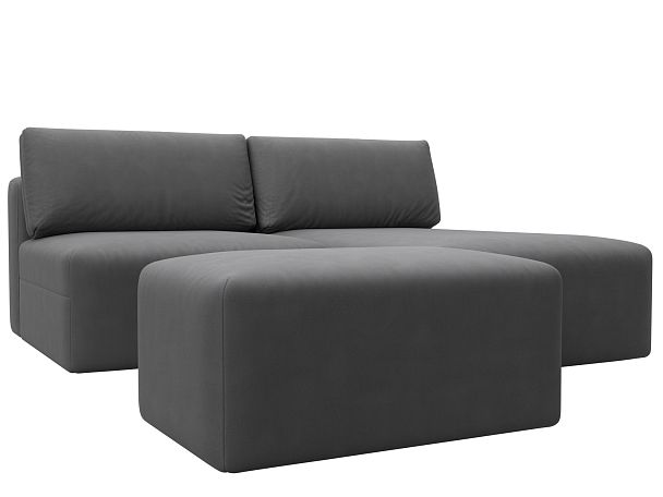 Диван угловой модульный с пуфом Лига-060 НПБ угол универсальный Искусственная замша серый - Вид 2