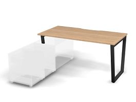 MATRIX 121B102-V Стол прямой, опора на тумбу, вырез. (V-опоры) 1580х780х775 Швейц-й вяз/Темно-серый - Фото предпросмотра