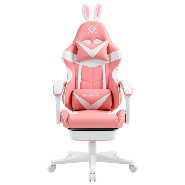 Кресло компьютерное DEFENDER "Irifi", 2 подушки, подставка для ног, экокожа, розовое/белое, 64042 - Вид 4