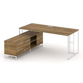 Rift Direct Стол руководителя на опорной тумбой RF.SRT-24 (L) Сандал Янтарный/Металл Белый 1580*1600*750 - Фото предпросмотра