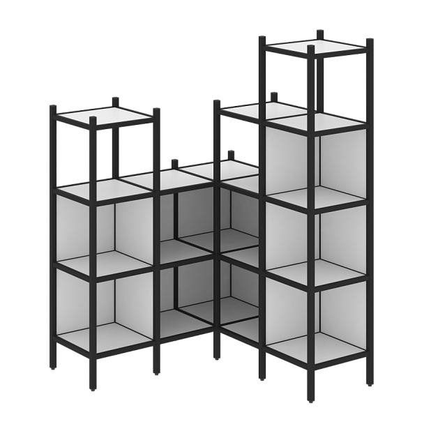 Loft Угловой внутренний стеллаж наборный VR.L-39 Белый бриллиант/Чёрный металл 1278*1278*1869 - Вид 1