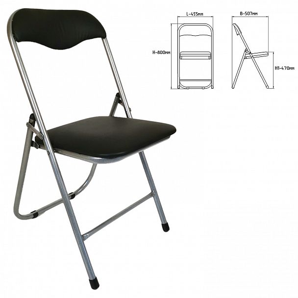 Стул складной для дома и офиса РС04, серебристый каркас, кожзам черный - Вид 2