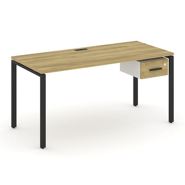 Concept Стол рабочий с подвесной тумбой с одним ящ. CN.SP-112 W Дуб Винченцо/Белый Бриллиант/Металл Черный 1580*720*750 - Вид 1
