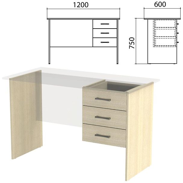 Каркас к столам письменным с тумбой "Канц" 1200х600х750 мм, цвет дуб молочный, СК27.15.2 - Вид 2