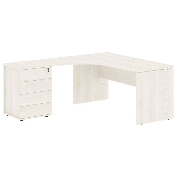 Стол эргономичный с тумбой EDCET 1518(L) Ясень Траун/Белый 1560х1880х750 EDIS - Вид 1