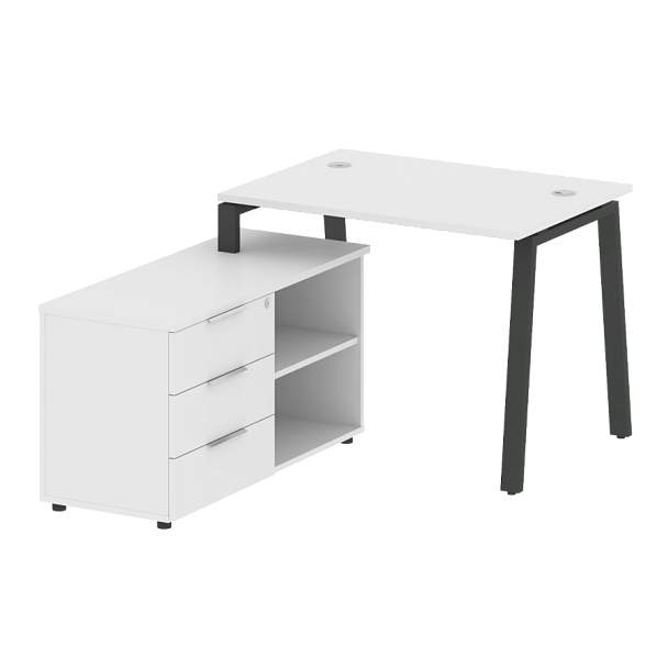 Metal System Р. ст. с тумбой на А-образном м/к БА.РС-СТС-2.1 (L) Белый/Антрацит металл 1100*1520*750 - Вид 1