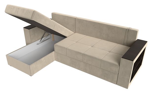 Диван угловой Дубай Лайт угол левый (полностью микровельвет бежевый) - Вид 7