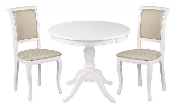 Обеденная группа стол Элат D90(130)х90х76 Белый и 2 стула Арктос Белый/Бирюзовый жаккард - Вид 1