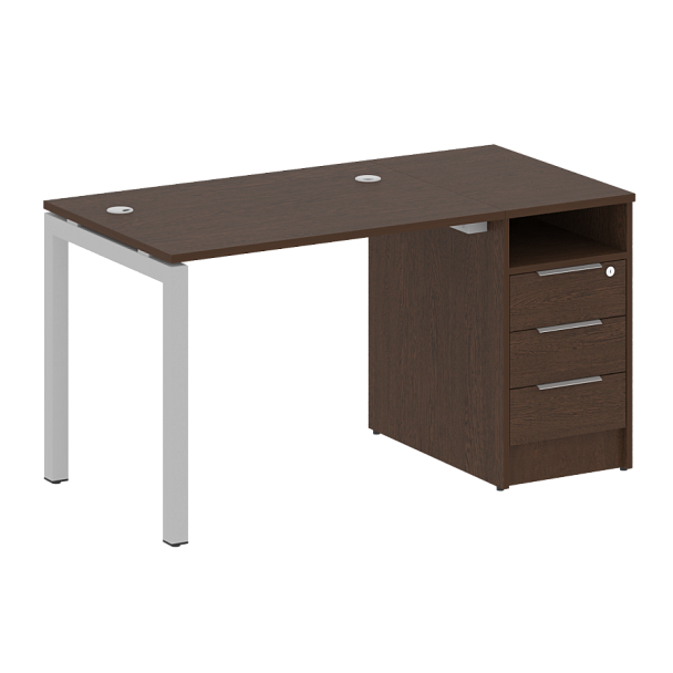 Metal System Quattro Р. ст. с тумбой на П-образном м/к 50БП.РС-СТП-1.1 Венге/Серый металл 1412*720*750 - Вид 1