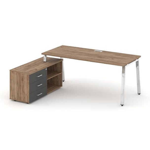 Style Project Direct Lux Стол письменный с греденцией левой M-SN-6A.SRG-024.M(L) Дуб Табак/Дуб Табак/Антрацит/Нержавеющая Сталь/Хром 1580*800*750 - Вид 1