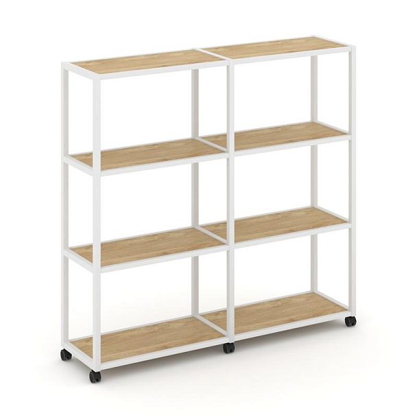 Shelf Mobile Стеллаж 4 уровня 2 секции VR.LT-STK-411.12 Тиквуд Светлый/Металл Белый 2370*400*1523 - Вид 1