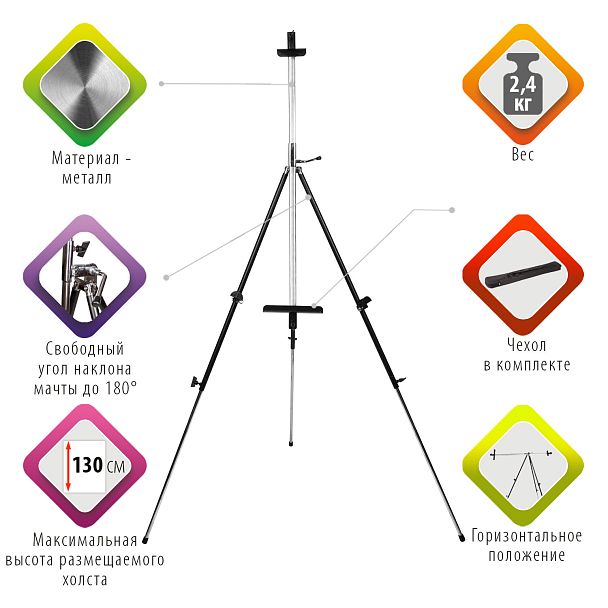 Мольберт полевой металлический BRAUBERG ART CLASSIC, тренога, переносной, разлож.92х203х92см, 191282 - Вид 3