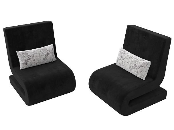 Кресло Волна (полностью велюр черный, подушки велюр серый с узором) - Вид 4