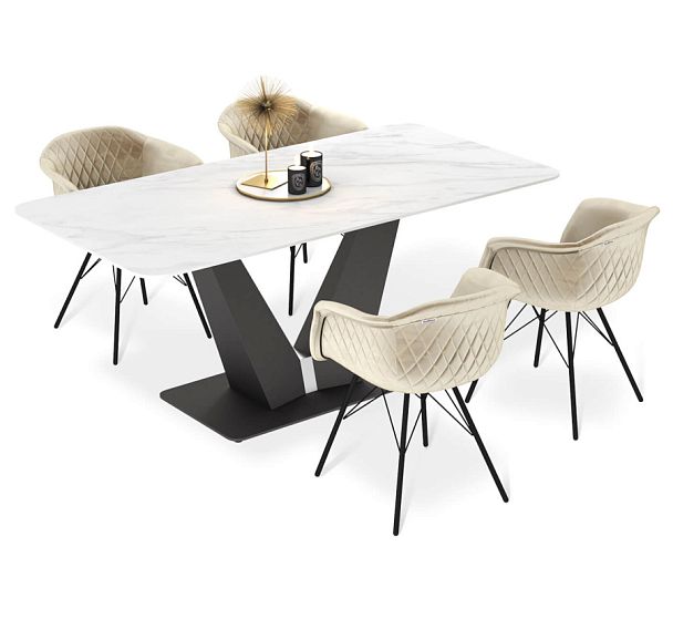 Обеденная группа Sheffilton SHT-DS300 белый мрамор/чёрный муар - Вид 1