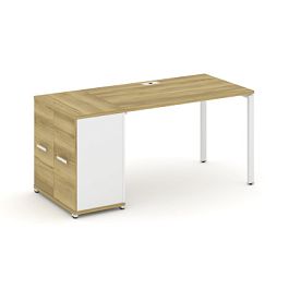 Concept Стол рабочий с опорным распаш. шкафом CN.SP-218 W Дуб Винченцо/Белый Бриллиант/Металл Белый 1600*720*750 - Фото предпросмотра