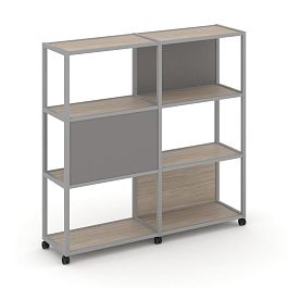 Shelf Mobile Стеллаж 4 уровня 2 секции VR.LT-STK-414.10 Дуб Аттик/Металл Серый/W-11 1970*400*1523 - Фото предпросмотра