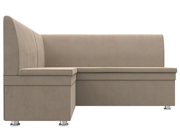 Кухонный угловой диван Уют левый (полностью велюр бежевый) - Вид 2