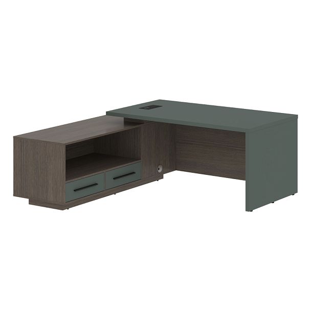 Стол руководителя с тумбой VCT 1919(L) Нефрит/Черный матовый/Дуб Сильвер 1900х1900х750 VELION - Вид 1