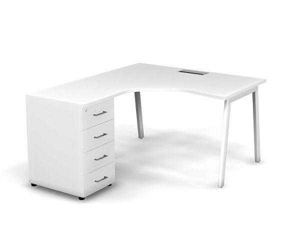 MATRIX 121S172-A Стол эгоном-й с тумбой L, проводник Merida (А-обр. опоры) 1380х1580х775 Белый - Вид 1