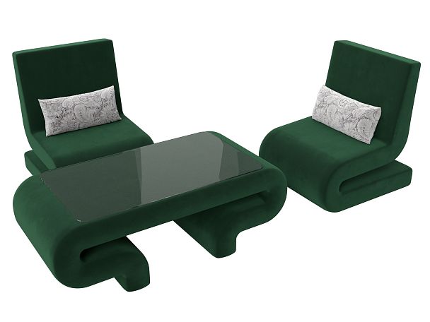 Волна набор 3 - стол, 2 кресла (полностью велюр зеленый) - Вид 4