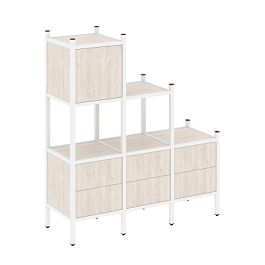 Loft Прямой стеллаж наборный VR.L-12 Денвер светлый/Белый металл 1278*446*1458 - Фото предпросмотра