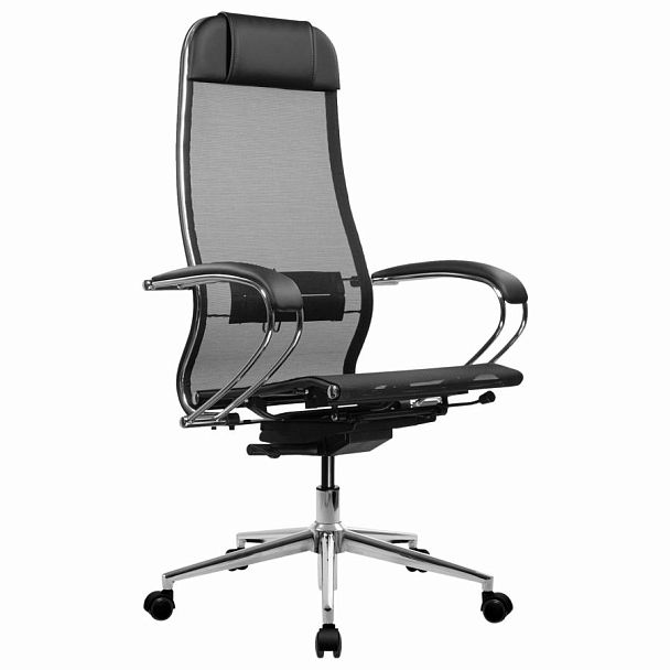 Кресло МЕТТА "ErgoLife" 10 B1-104K, хром, синхромеханизм, прочная сетка, черное - Вид 3