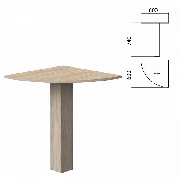 Стол приставной угловой "Бюджет" 600х600х740 мм, дуб сонома, 402664-091 - Вид 1
